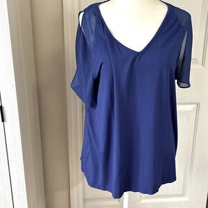 Vince Camuto Royal Blue Cold Shoulder Short Sleeve Blouse Sz L